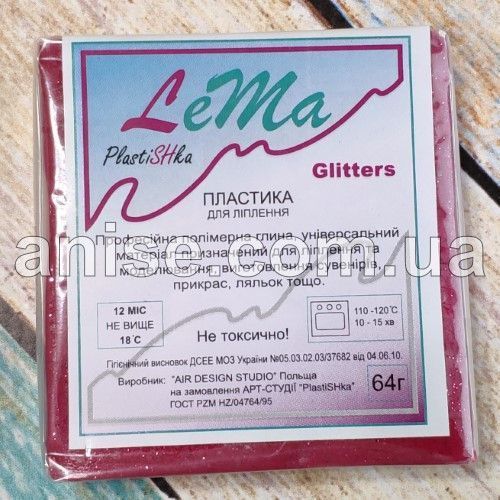 Полимерная глина Lema Glitters, №0406 бордо, 64 г / Полімерна глина Lema Glitters, №0406 бордовий 64 г 0406 фото