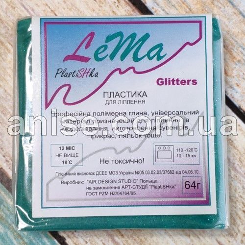 Полимерная глина Lema Glitters, №0409 зеленый, 64 г / Полімерна глина Lema Glitters, №0409 зелений 64 г 0409 фото